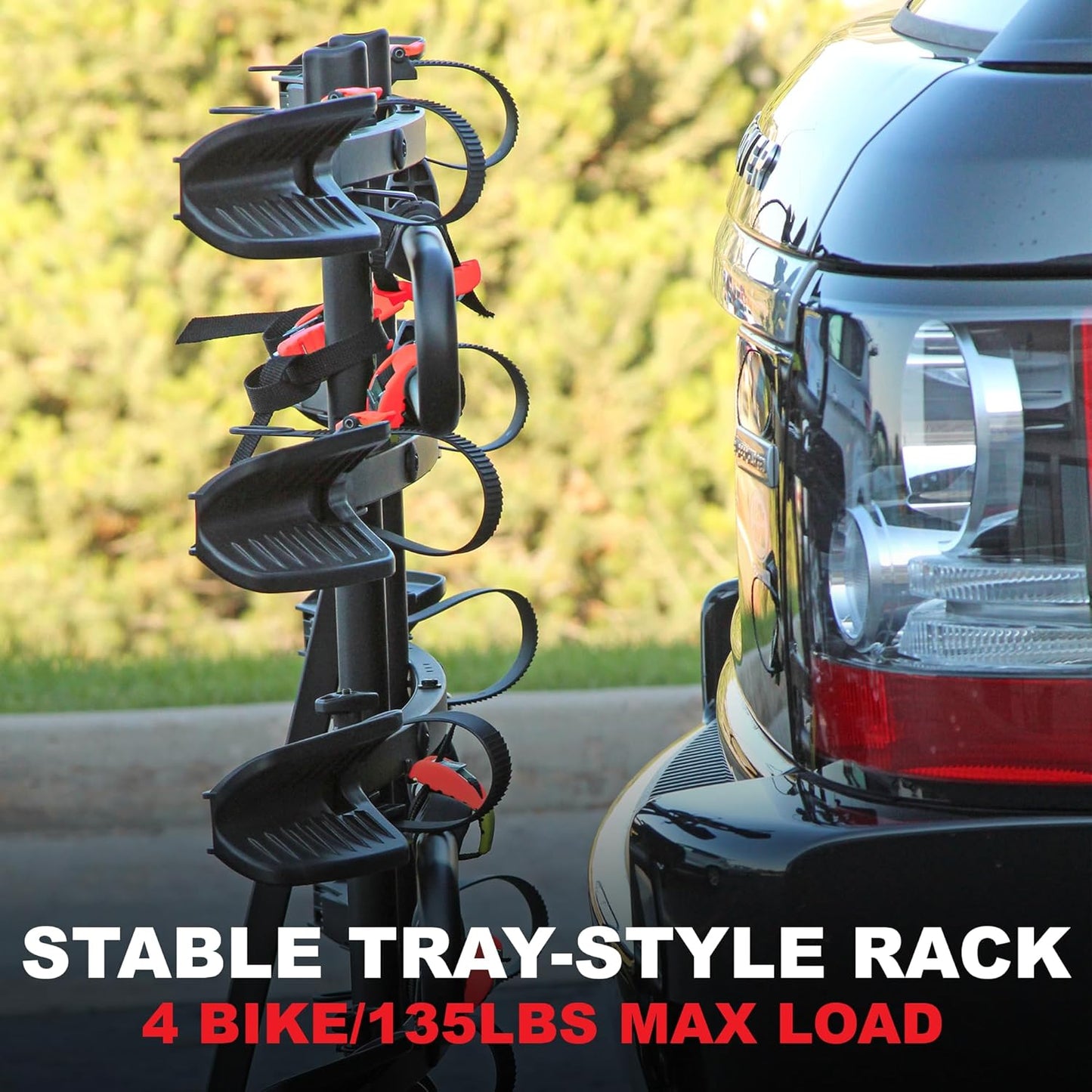 Trimax RMBR4 - Road-MAX Hitch Mount Tray - 4 Bike Rack Hitch Mount for SUV, Truck, Van - Foldable, Locking Arms, 2" Receiver - 1 Rack