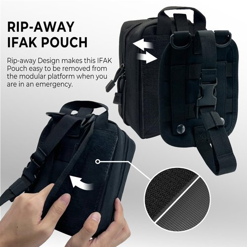 Chelvvg Molle Tactical First Aid Pouch, EMT Medical First Aid Bag, Rip-Away Military IFAK Lifesaving Pouches, Outdoor Emergency Mountaineering/Climbing Survival Kit with Red Cross Patch & 2 Carabiner