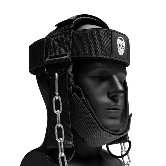Gymreapers Neck Harness Weight Lifting - Neck Trainer Workout Equipment - Heavy Duty Stainless Steel Chain, Adjustable Neoprene Head Strap, Exercise Equipment for Strength & Pain Relief