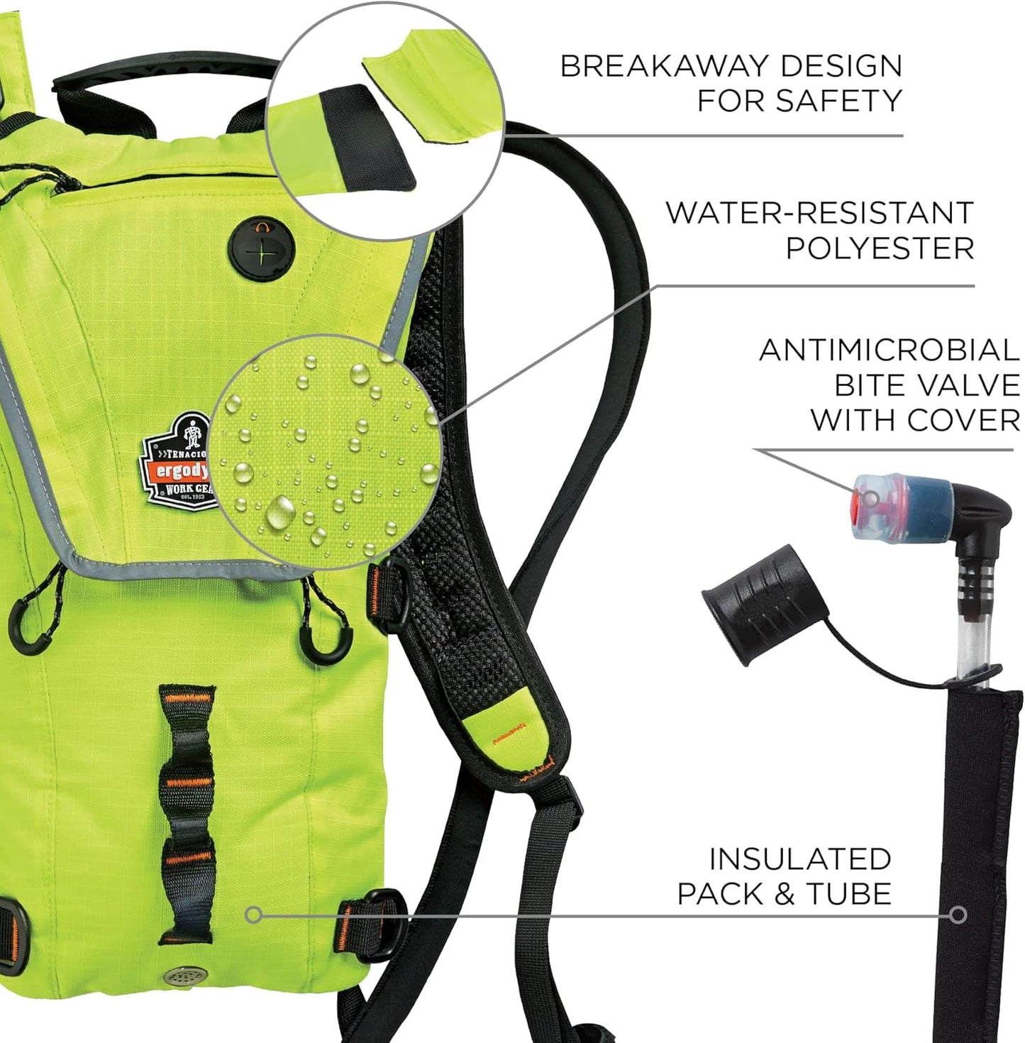 Ergodyne Chill-Its 5156 Hydration Backpack with Storage, Low Profile Pack, High Visibility Reflective, 3 Liter Bladder, Breakaway Shoulder Straps,Lime
