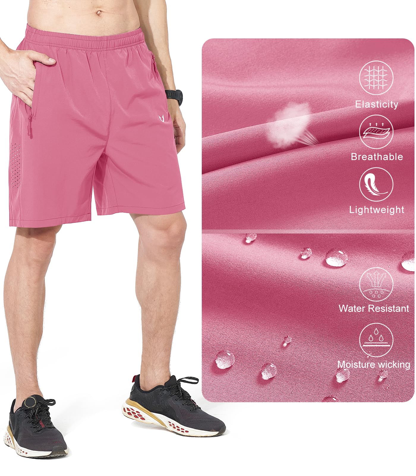 NORTHYARD Men's Athletic Running Shorts Gym Workout 7"/9"/5" Quick Dry Lightweight Sports Basketball Tennis 3 Zipper Pockets POWDERPINK XL