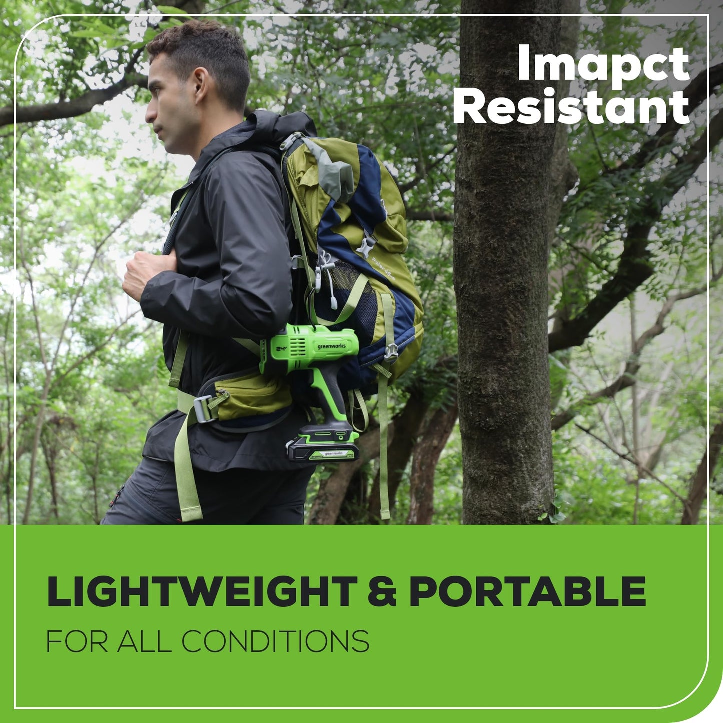 Greenworks 24V LED Handheld Spotlight with 765 Yard Distance, Cordless 3000 Lumen Work Light with 2Ah Battery and Charger