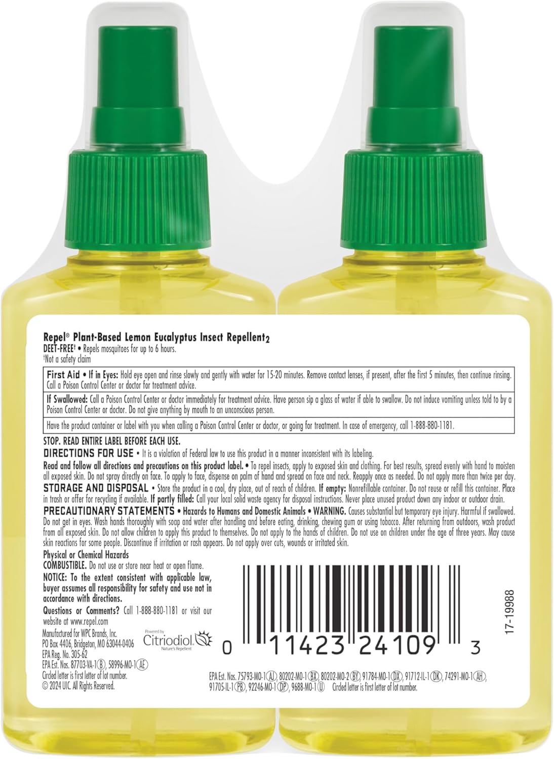 Repel Plant-Based Lemon Eucalyptus Insect Repellent, Mosquito Repellent, Pump Spray, 4 Ounce, (Pack of 2)
