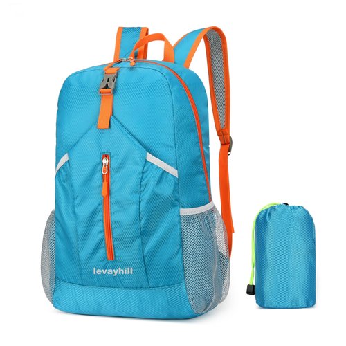 levayhill 25L Foldable Hiking Backpack Lightweight Packable Basic-Daypack Collapsible Bag Water-Resistant Travel Men Women Camping Cycling Outdoor (Blue)