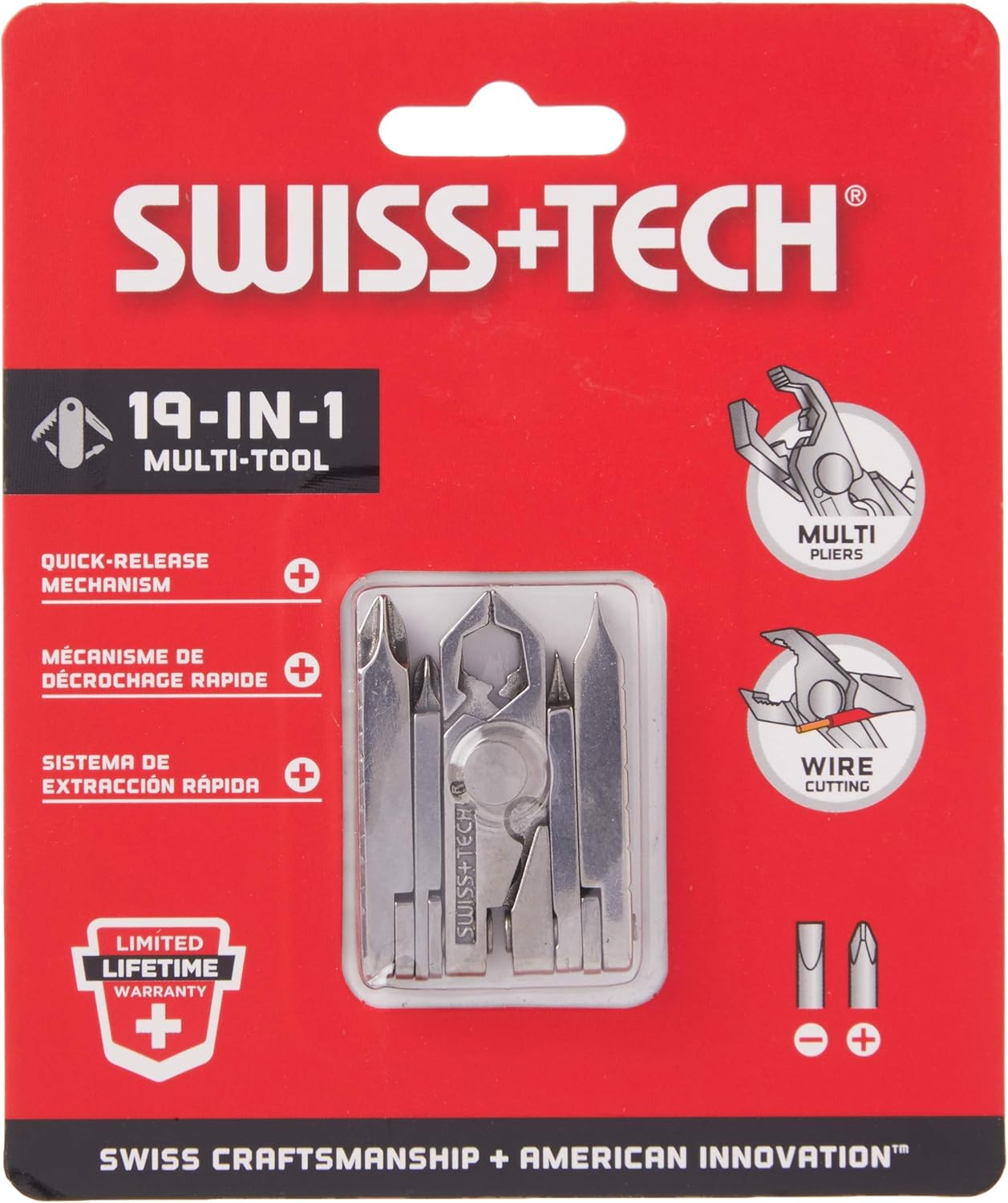 SWISS+TECH ST53100 Stainless Steel 19-in-1 Key Chain Multi Tool, Polished Finish (Single Pack)
