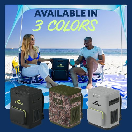 Sun Ninja Backpack Cooler - Insulated Leak Proof Beach Bag - 100% Waterproof Travel Picnic Backpacks for Men & Women - Keeps Drinks Cold for up to 48 Hours - Up to 36 Cans - Grey