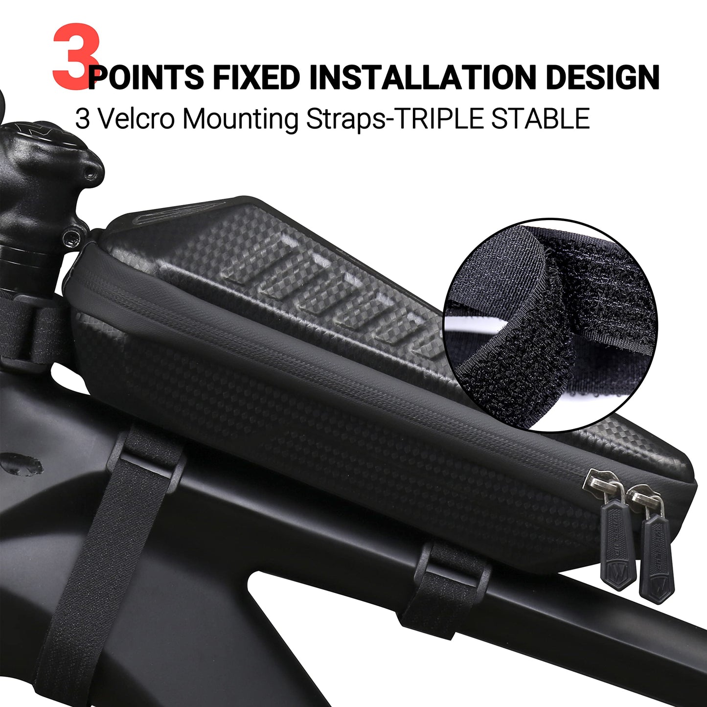 Himiway Bike Top Tube Bag EVA Hard Shell Bike Frame Bag IP65 Waterproof Bike Rack Bag Carbon Pattern PU Bicycle Top Tube with Logo Reflective Bike Bag Frame Large Capacity Fit Most Bike Frame