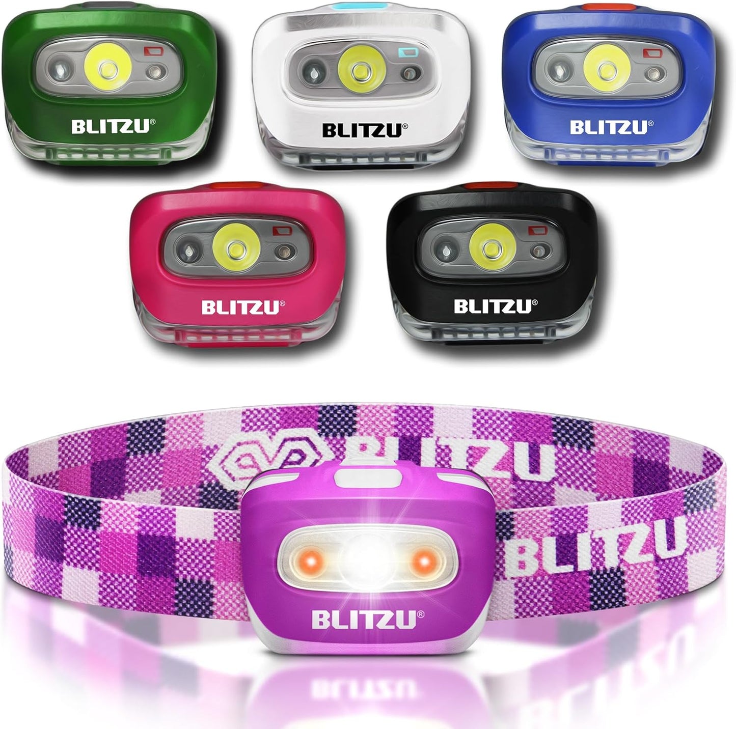 Waterproof LED Headlamp Flashlight for Adults & Kids - Lightweight, Comfortable, White & Red Light for Running, Camping & Hiking - 3 AAA Batteries Included, Purple