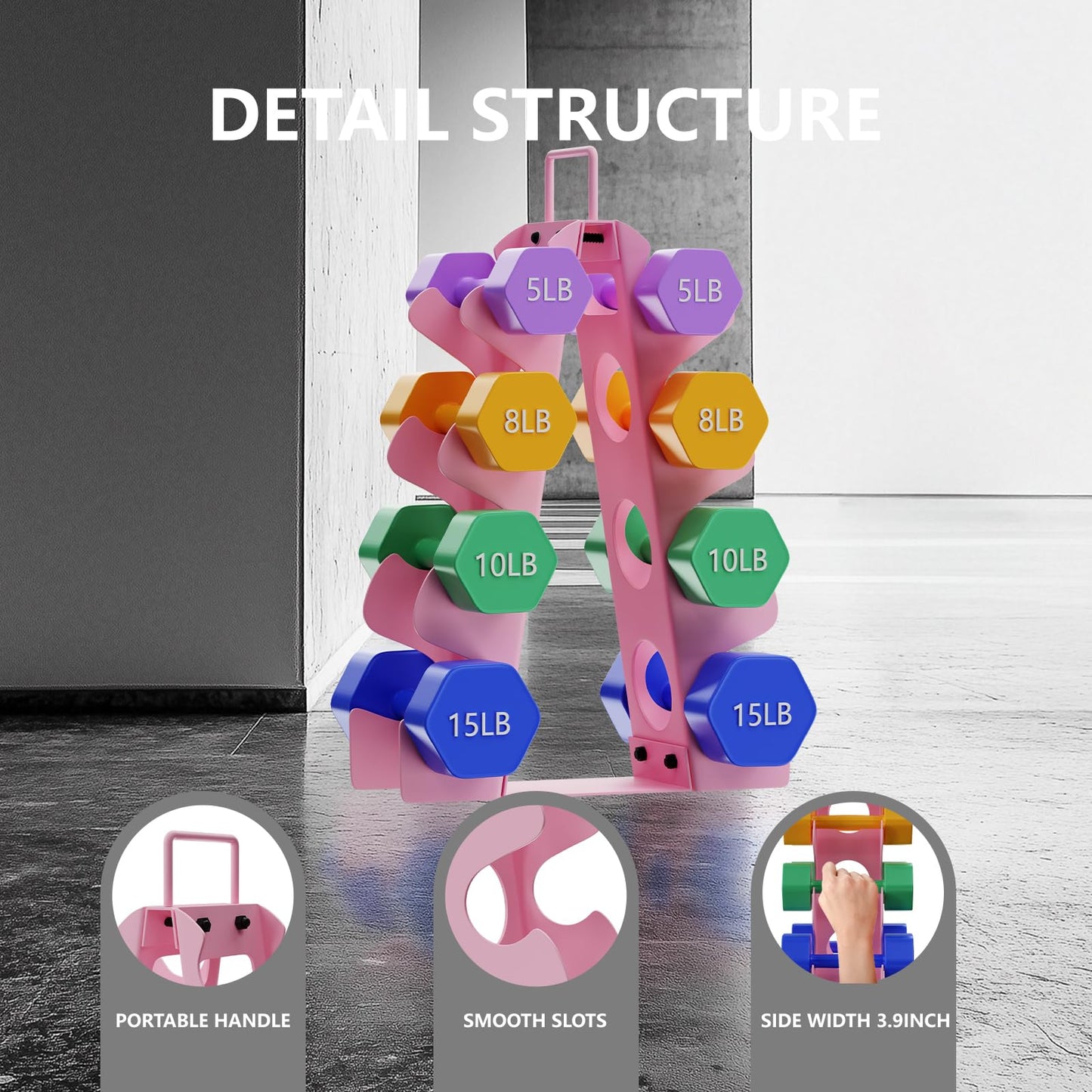 EXBTOKA Weight Rack for Dumbbells 5-15LB(Dumbbells Not Included), 4 Tier Dumbbell Rack Stand Only, Upgraded Handle, Compact A-Frame Weight Rack, Suitable for Home Gym