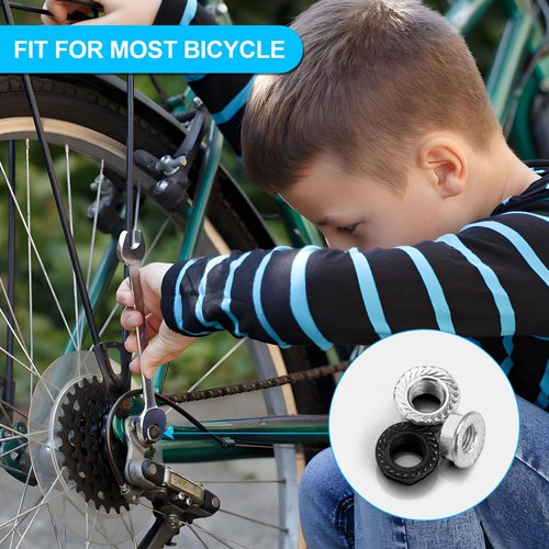 Syocsek 24PCS Bike Nuts and Safety Washers, M8 M9.5 M10 Bicycle Axle Nuts Kit, 3 Sizes Bike Wheel Nuts Washers Black Silver, Bike Hub Nuts for Front Rear Wheel of City Road Mountain Bike (Upgraded)