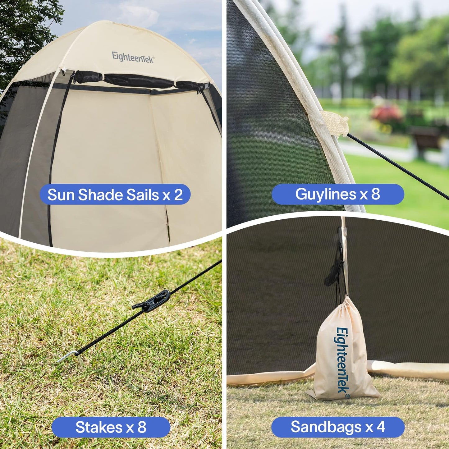 EighteenTek Screen House Gazebo, 2-4 Person Pop Up Screen Tent, Instant Screen Room with Carry Bag, Outdoor Mosquito Tent Pop-Up, Sun Shade Shelter for Patio, Garden, Backyard, Deck 7 x 4 x 6.5 FT
