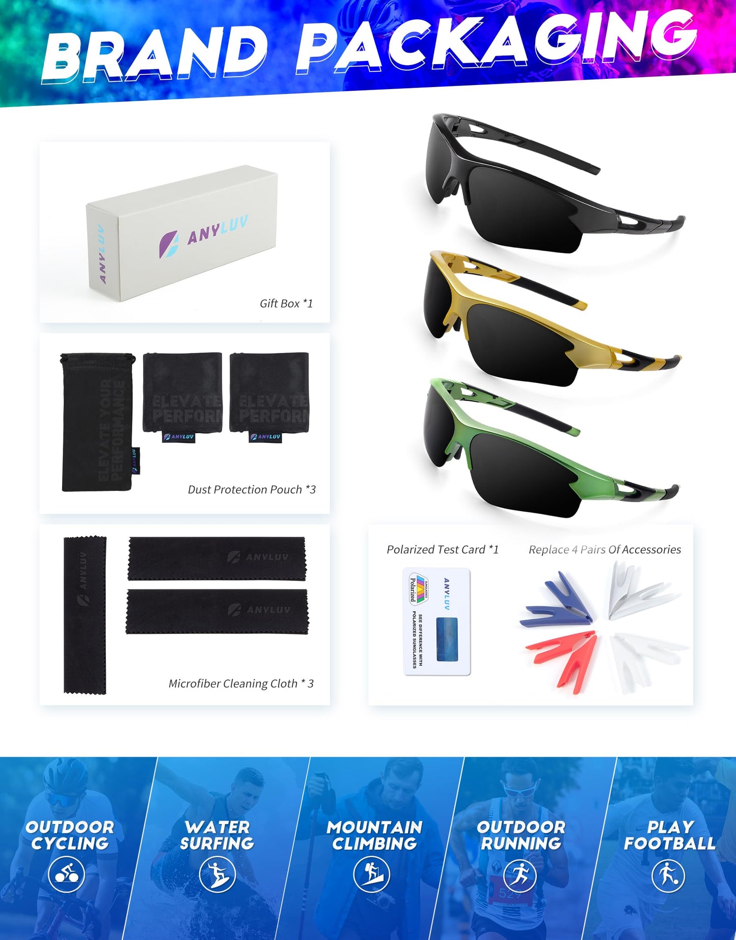 ANYLUV Sports Sunglasses for Men Women Outdoor Cycling Glasses Polarized Sunglasses for Outdoor Cycling Baseball UV400