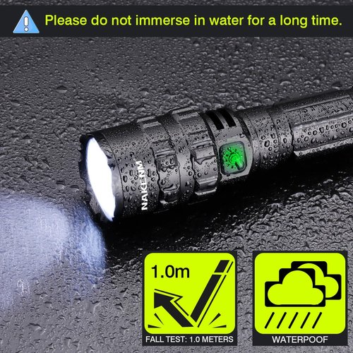NAKCNM Tactical Flashlight with Picatinny Rails Mount, 3000 Lumen Weapon Light Rechargeable 5 Modes, Remote Pressure Switch Included for Hiking Outdoor Activities