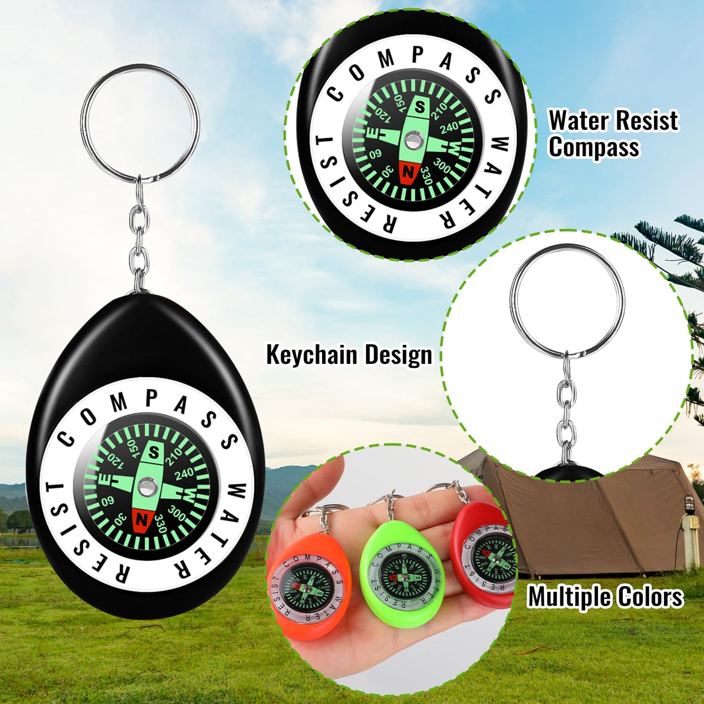15Pcs Mini Keychain Compass, Colorful Survival for Kids, Pocket Mini Compass for Outdoor Hiking Camping Hunting Climbing