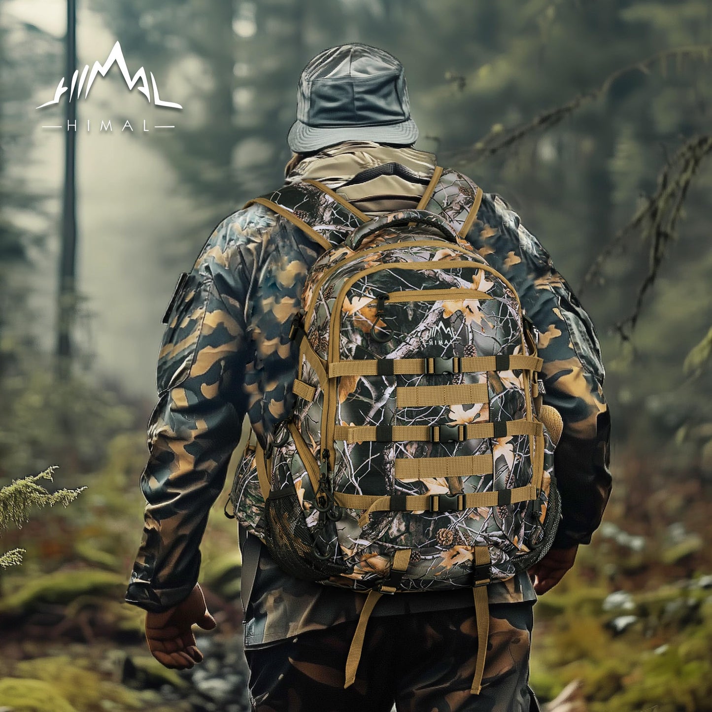GoHimal 600D Waterproof Hunting Backpack for Men, 35L Camo Hunting Pack with Bow Holder