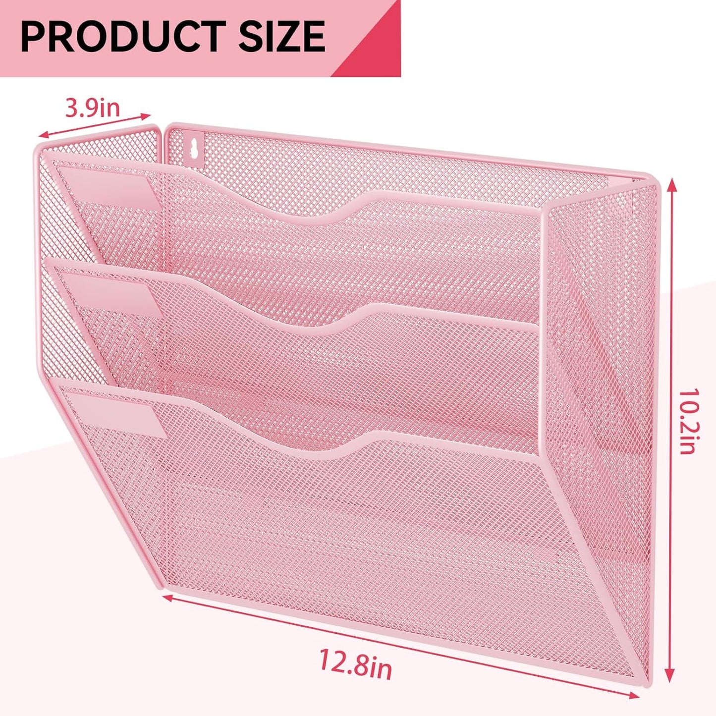 5 Pockets Mesh Hanging Wall File Holder Organizer Wall Mounted Paper Magazine Rack, Black