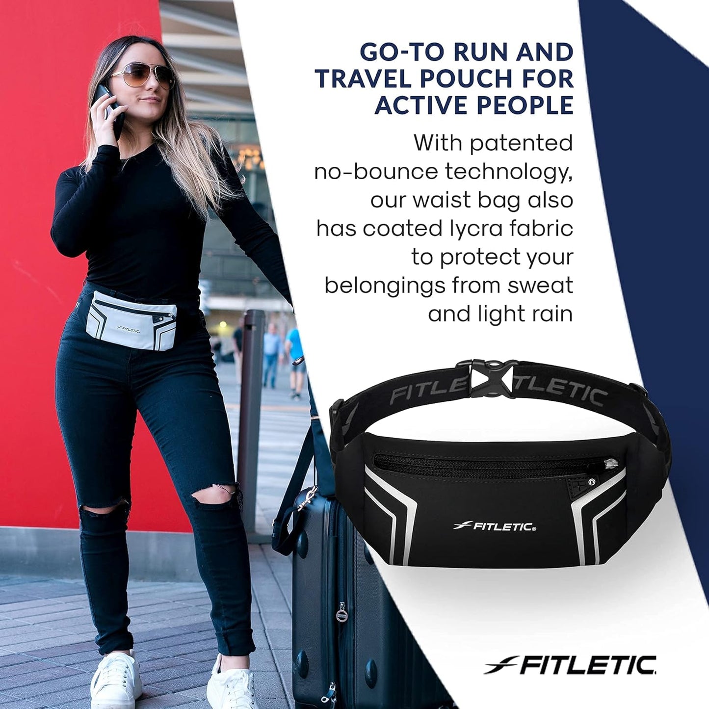 Fitletic Modern Sports Running Belt For Men & Women – Water Resistant Pouch - Fits All Smart Phones- Lightweight, Low Profile Design –Lycra Coated With Inner Card Organizer Pocket