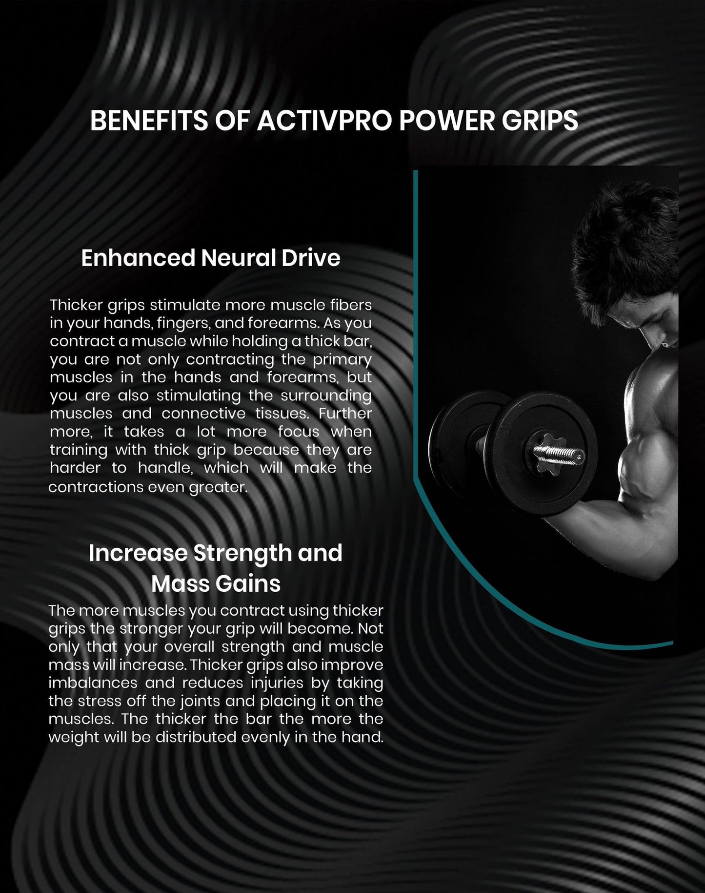 ACTIVPRO Power Grips, Dumbbell Barbell Grips, Top Grade Silicone, Biceps & Forearms Builder, Big Muscles, Thick Grips, Fat Grips, Strength Training (Black)