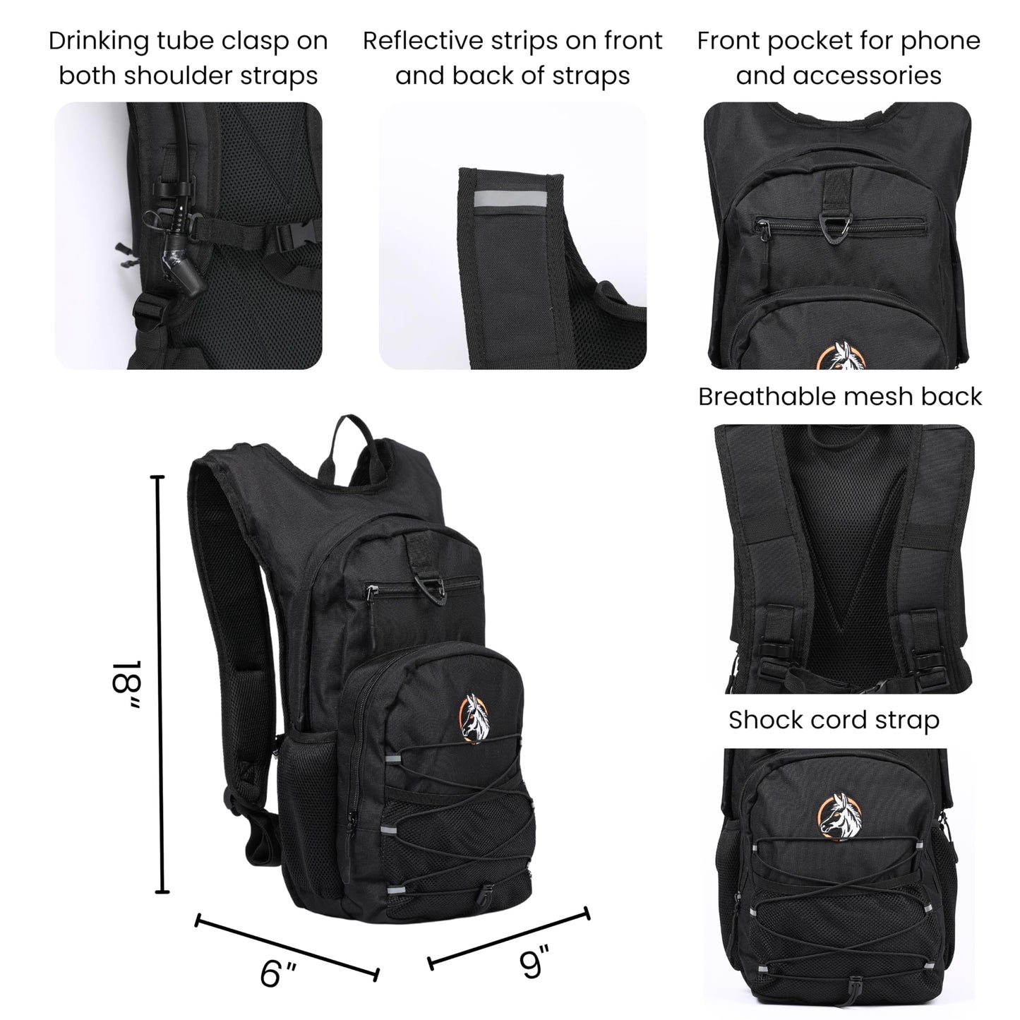 Fierce Mule Hydration Backpack 18L with First Aid Kit, 3L Water Bladder & Cooling Towel - Lightweight Hydration Daypack for Biking, Running, Hiking, Camping, Raves