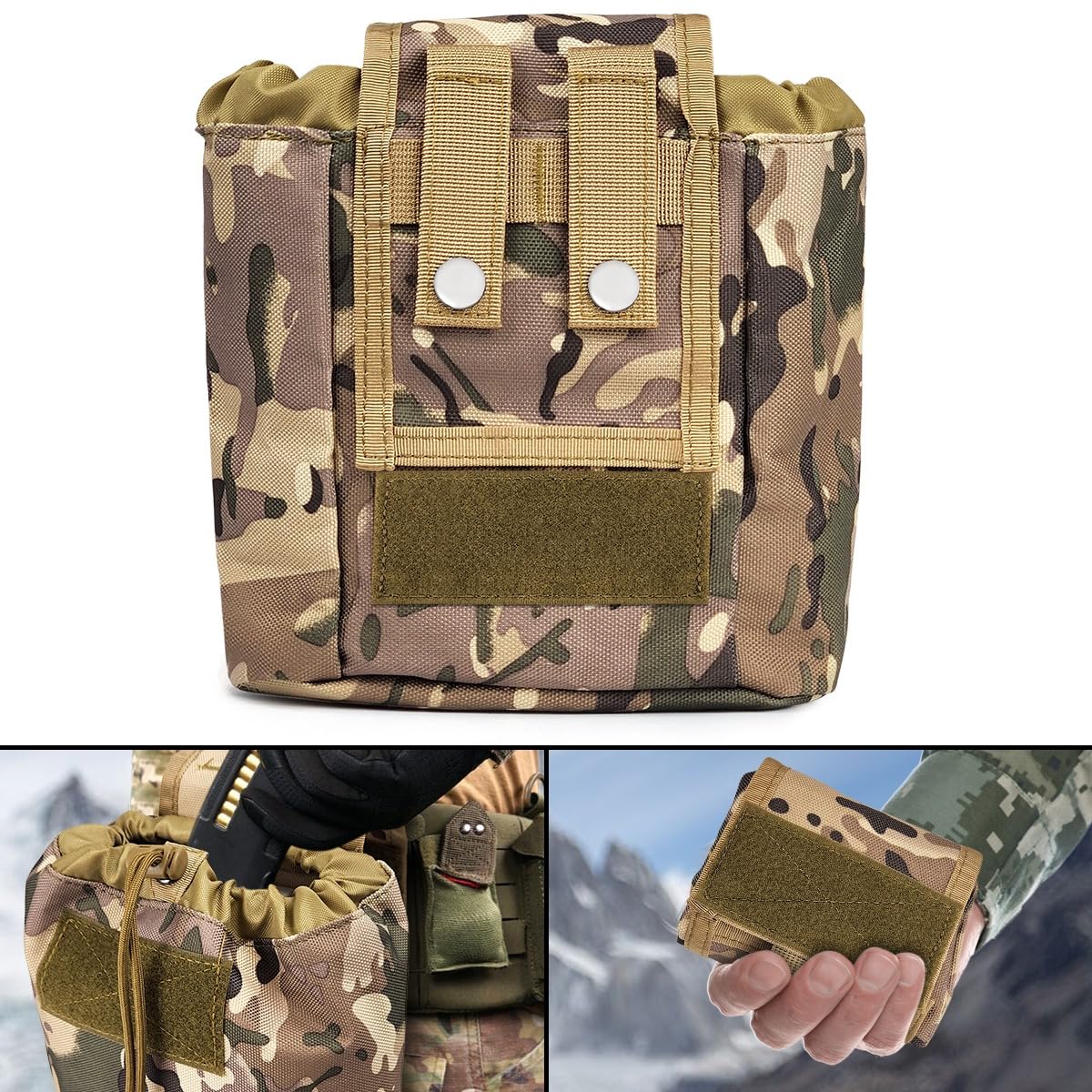 GearHill Molle Dump Pouch Drawstring Roll-Up Tactical Drop Pouch, Lightweight, Durable, Folding Hunting Utility Bag, Ammo Magazine Pouch (Camo)