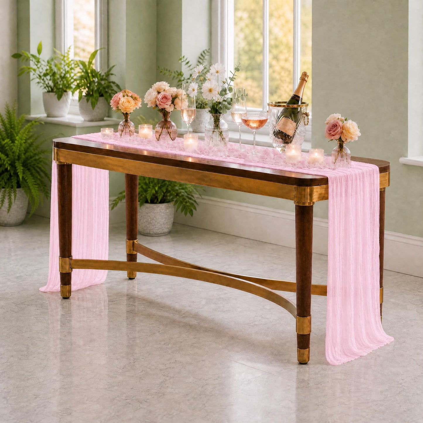 12 Pack Light Pink Cheesecloth Table Runner 35 x 70 Inch Gauze Cheese Cloth Table Runner, Boho Rustic Wedding Table Runner for Wedding Bridal Shower Graduation Party Banquet Table Decorations