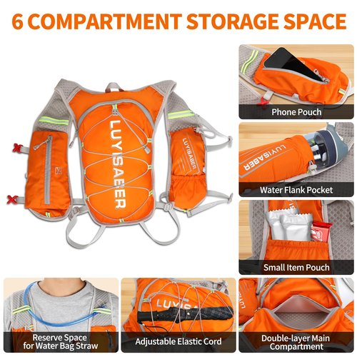 DeSoto Hydration Pack Backpack - Lightweight Running & Cycling Vest for Hiking, Climbing, Camping & Biking (Orange)