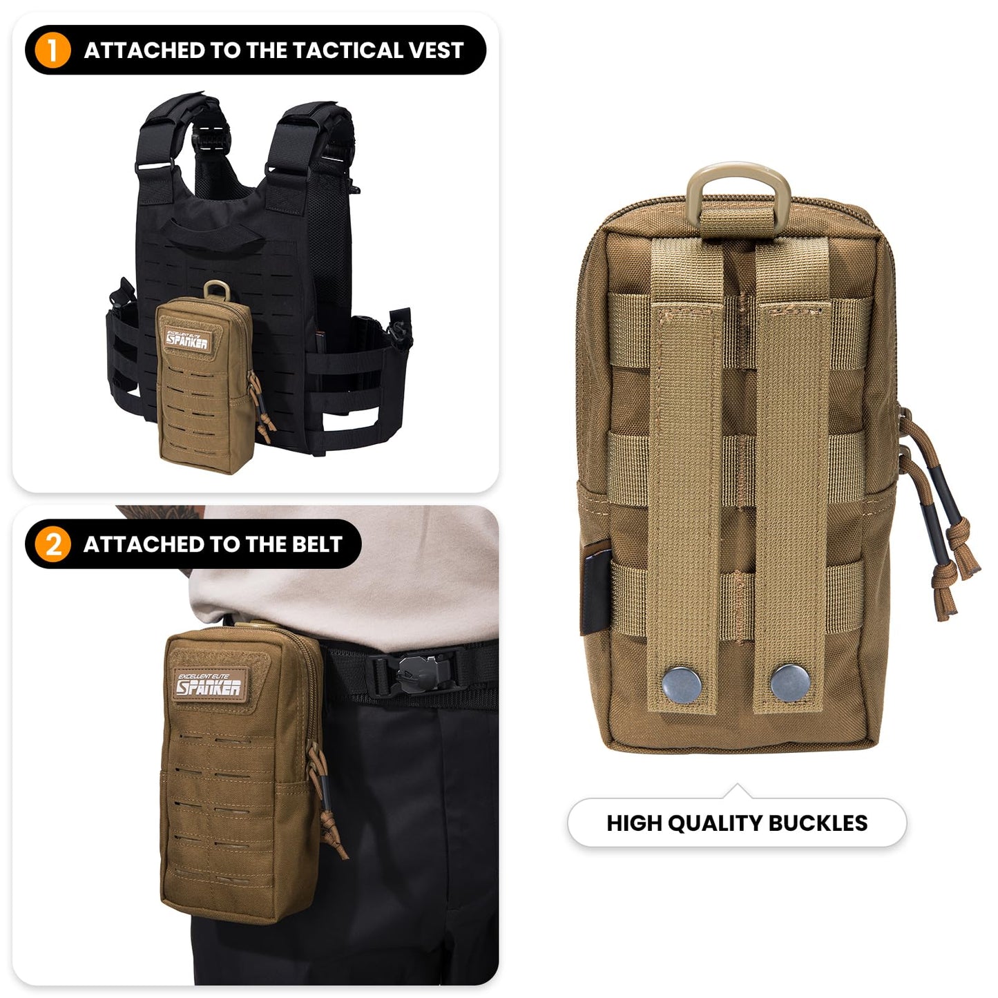 EXCELLENT ELITE SPANKER Tactical MOLLE Pouch EDC Utility Pouches Gadget Organizer Phone Holder Waist Bag Tool Pouch（Coyote Brown