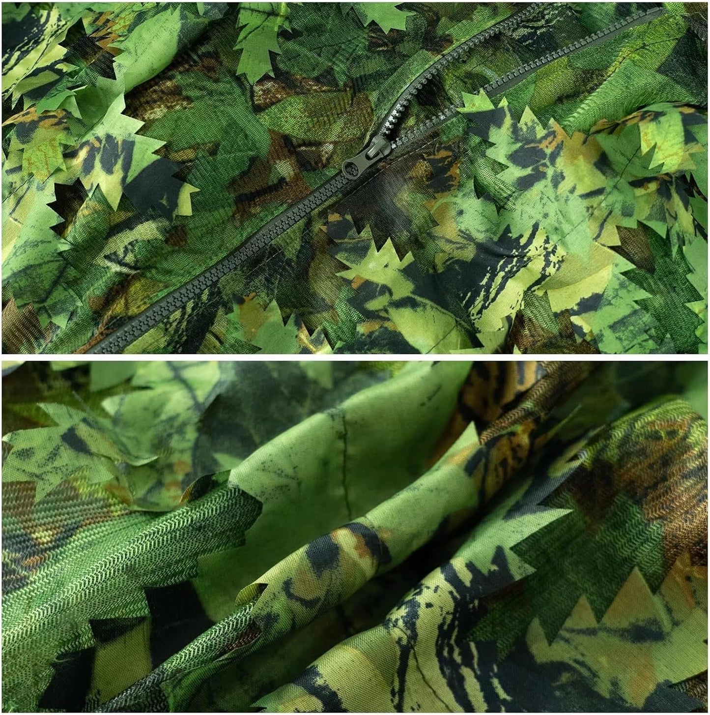 HYOUT Hooded Ghillie Suit Camo Suit Woodland Forest Military 3D Green Leafy Clothing Costume for Jungle Halloween Party