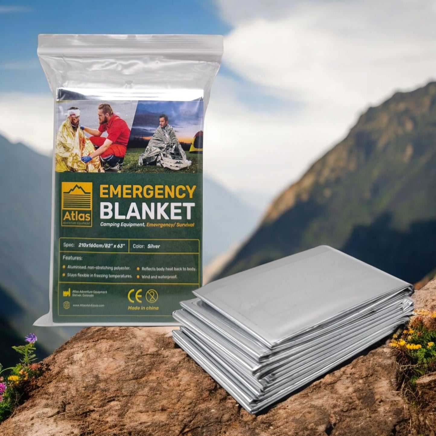 Atlas Adventure Equipment Emergency Survival Blanket, Mylar Thermal Blanket, Gigantic Space Blanket 82" x 63" (1)