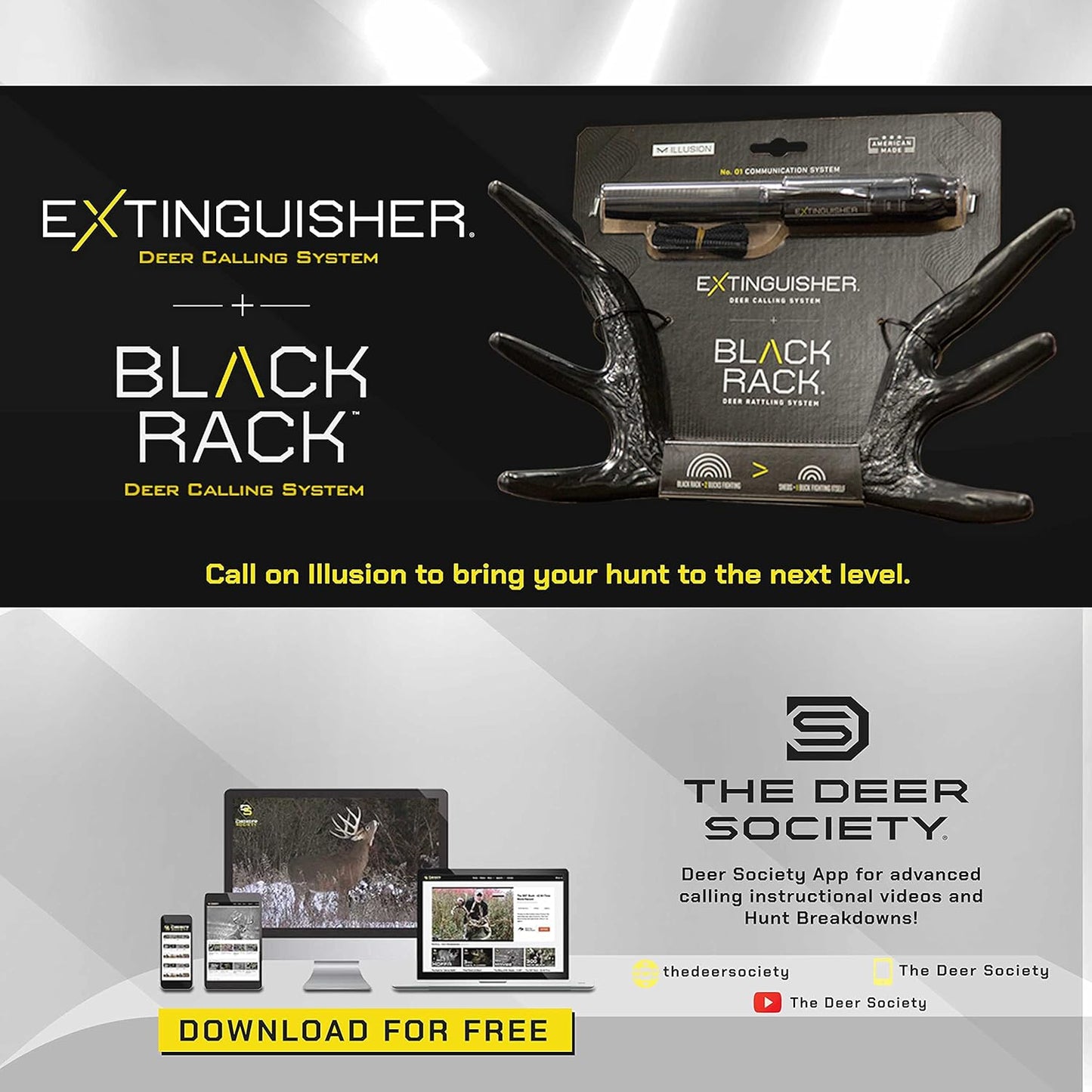 Illusion Systems Extinguisher Deer Call and Black Rack Rattling System - Patented Modislide and Bone-Core Technology - NAHC Approved - Deer Hunting Accessories and Equipment