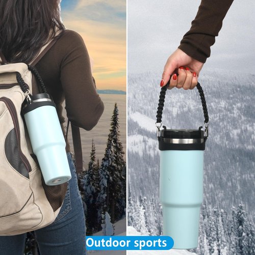 Wongeto Water Bottle Handle Strap - Compatible with Stanley Water Bottle - Paracord Handle for Stanley Cup Accessories(Black
