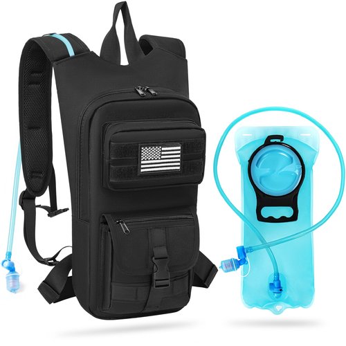 LASUK Hydration Backpack, Tactical Molle Water with 2L TPU Water Bladder, for Men Women Lightweight Water Backpack, Hydration Pack for Hiking, Biking, Climbing and Hunting, Black