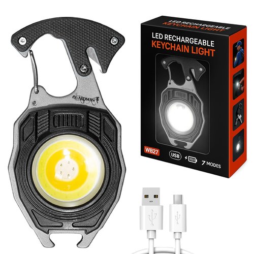 GUARDMAN Stocking Stuffers – Multitool Survival Keychain Tool, LED Flashlight, Carabiner, Fire Starter, Screwdriver, Whistle, Bottle Opener – Camping & Outdoor Multi Tool Gear - 1 Pack