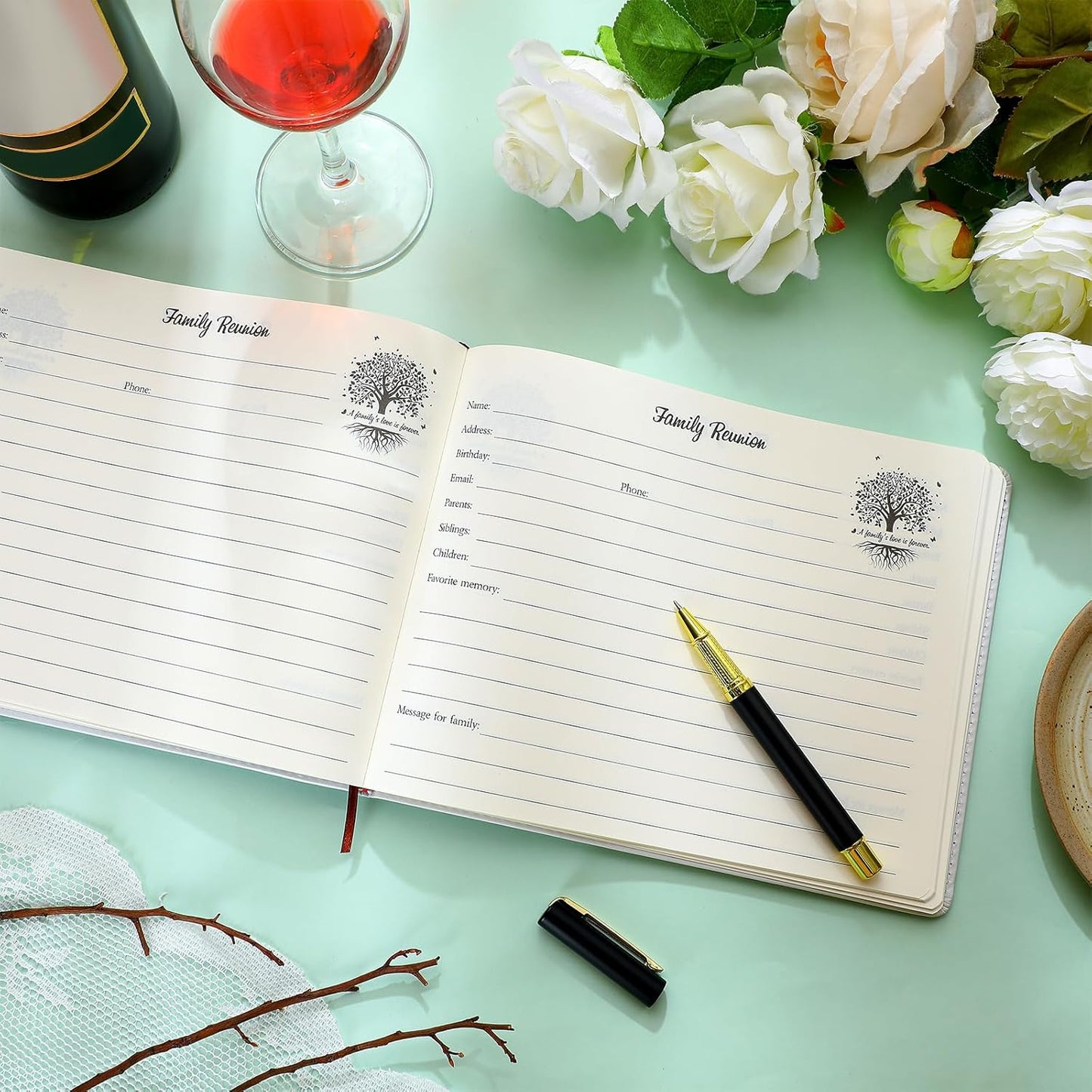 Patelai Family Reunion Party Favors Decorations Family Reunion Guest Book Sign in Good Tree Guest Book Gathering Decorations with Pen, 112 Pages(Trendy)