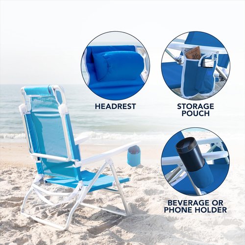 Caribbean Joe Folding Beach Chair, 5 Position Lightweight, Portable Reclining Outdoor Camping Chair with Headrest, Shoulder Strap, and Cup Holder, Bold Stripe