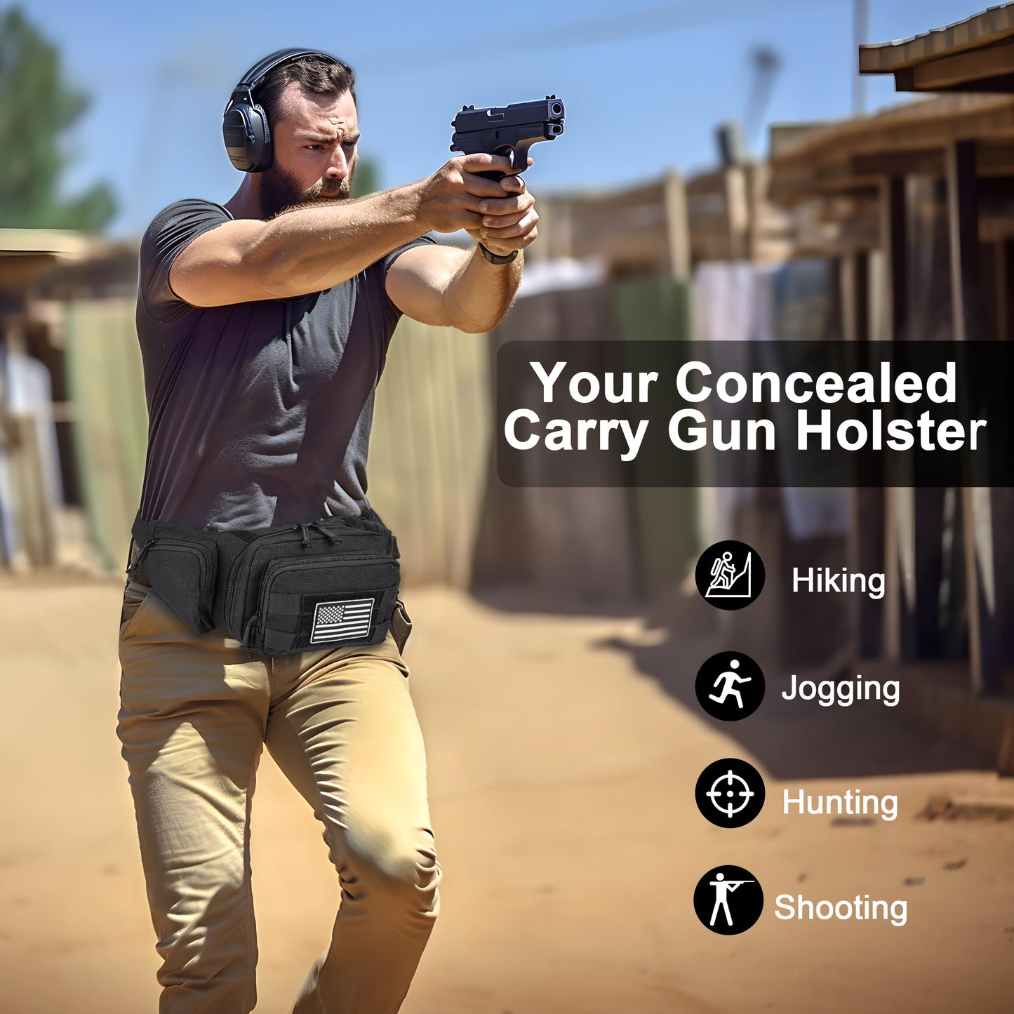 JIPIMON Tactical Fanny Pack for Men, 1000D Nylon Heavy Duty Concealed Carry Waist Bag with Universal Pistol Holster