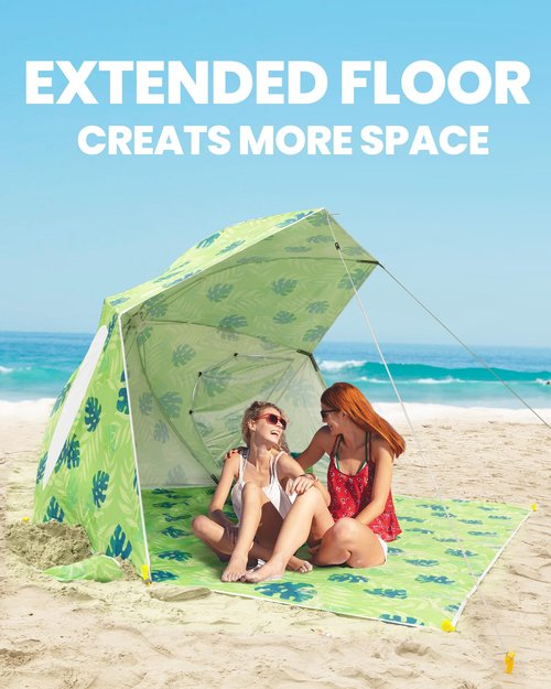 OutdoorMaster Pop Up Beach Umbrella, Portable Tent Shelter, Beach Shade Sun Canopy with UPF 50+ UV Protection, Extendable Floor with Carrying Bag - Golden Amber