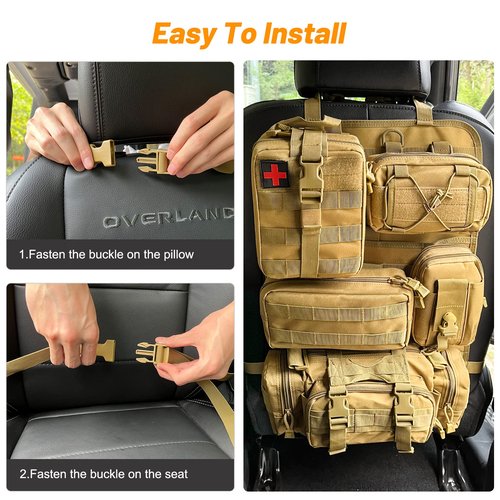 Universal Tactical Vehicle Back Seat Organizer with 5 Molle Pouch Molle Pouches Truck Seat Organizer Tactical Gear for Car Truck Ford Jeep Vehicle