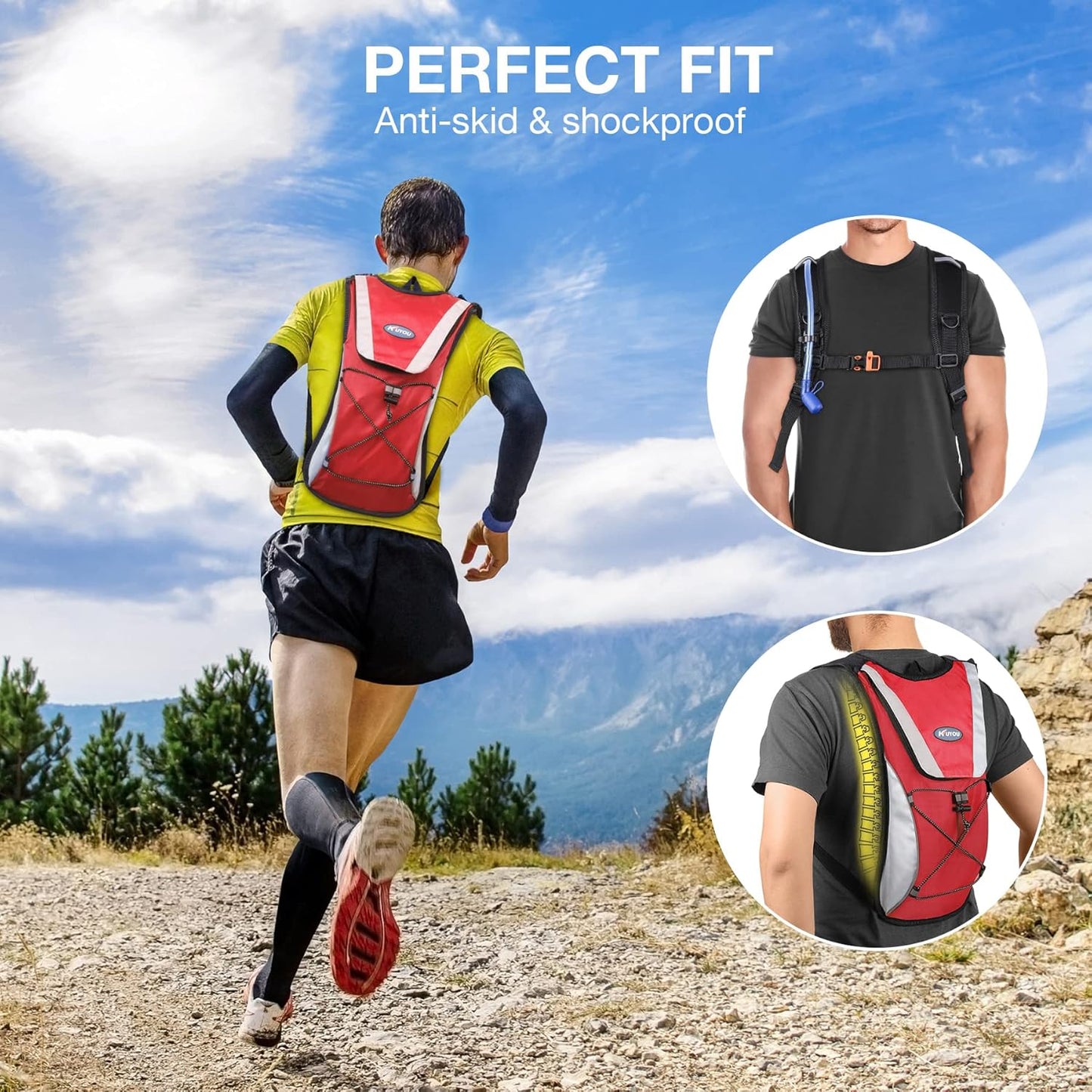 KUYOU Running Hydration Vest - Lightweight Insulated Hydration Backpack with 2L Water Bladder, Adjustable Chest Straps and Reflective Water Backpack for Trail Running Marathon Race Hiking Cycling