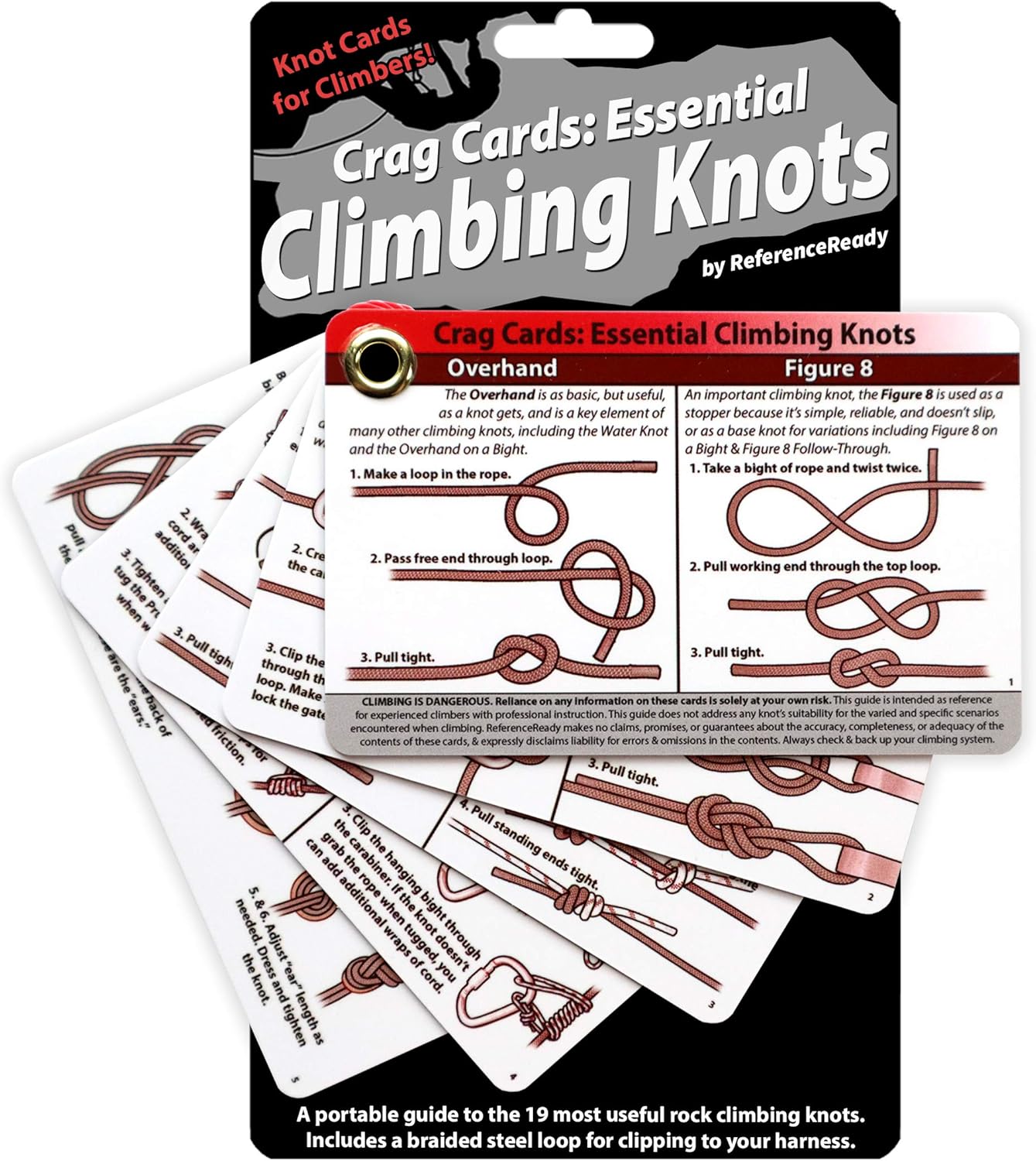 Rock Climbing Knots by Crag Cards - Rugged Pocket Guide to 19 Belay, Rappel, Anchor, and Rescue Knots for Rock Climbers