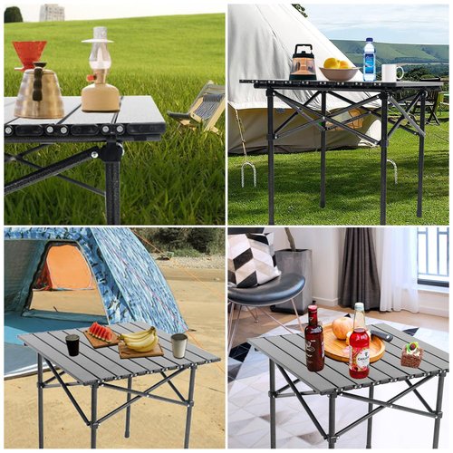 Wind Tour Portable Camping Table Folding Side Table Aluminum Lightweight Table with Carry Bag for Outdoor Cooking Hiking Picnics BBQ Travel (Black)