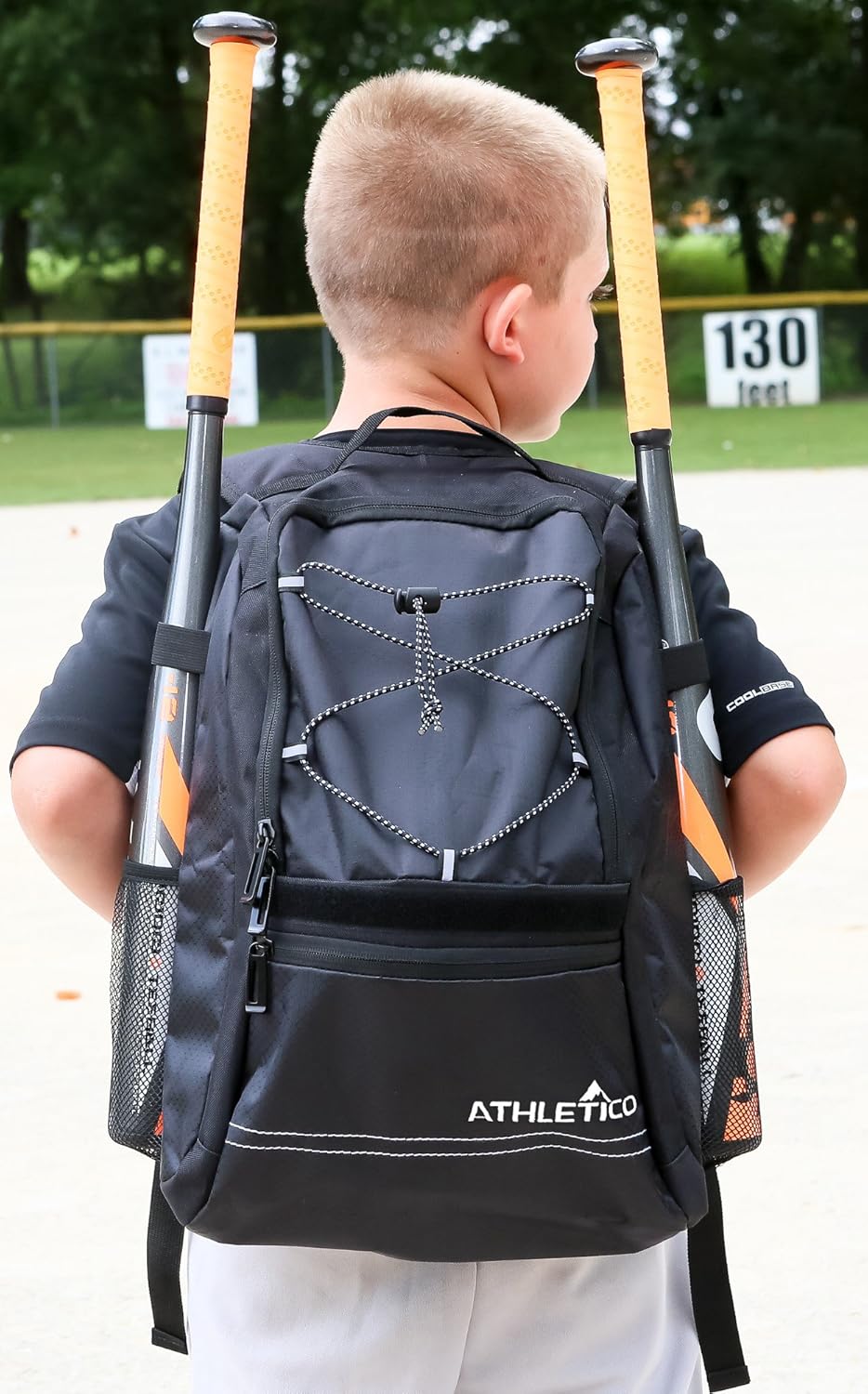 Athletico Youth Baseball Bag - Bat Backpack for Baseball, T-Ball & Softball Equipment & Gear | Holds Bat, Helmet, Glove | Fence Hook (Black)
