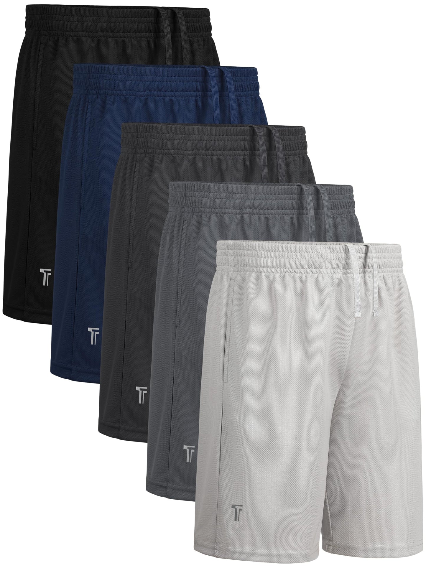 Tuliara 5 Pack Boys Athletic Shorts Mesh Running Shorts Quick Dry for Teen Kids Basketball Soccer Sport, Drawstring Waist Set A M
