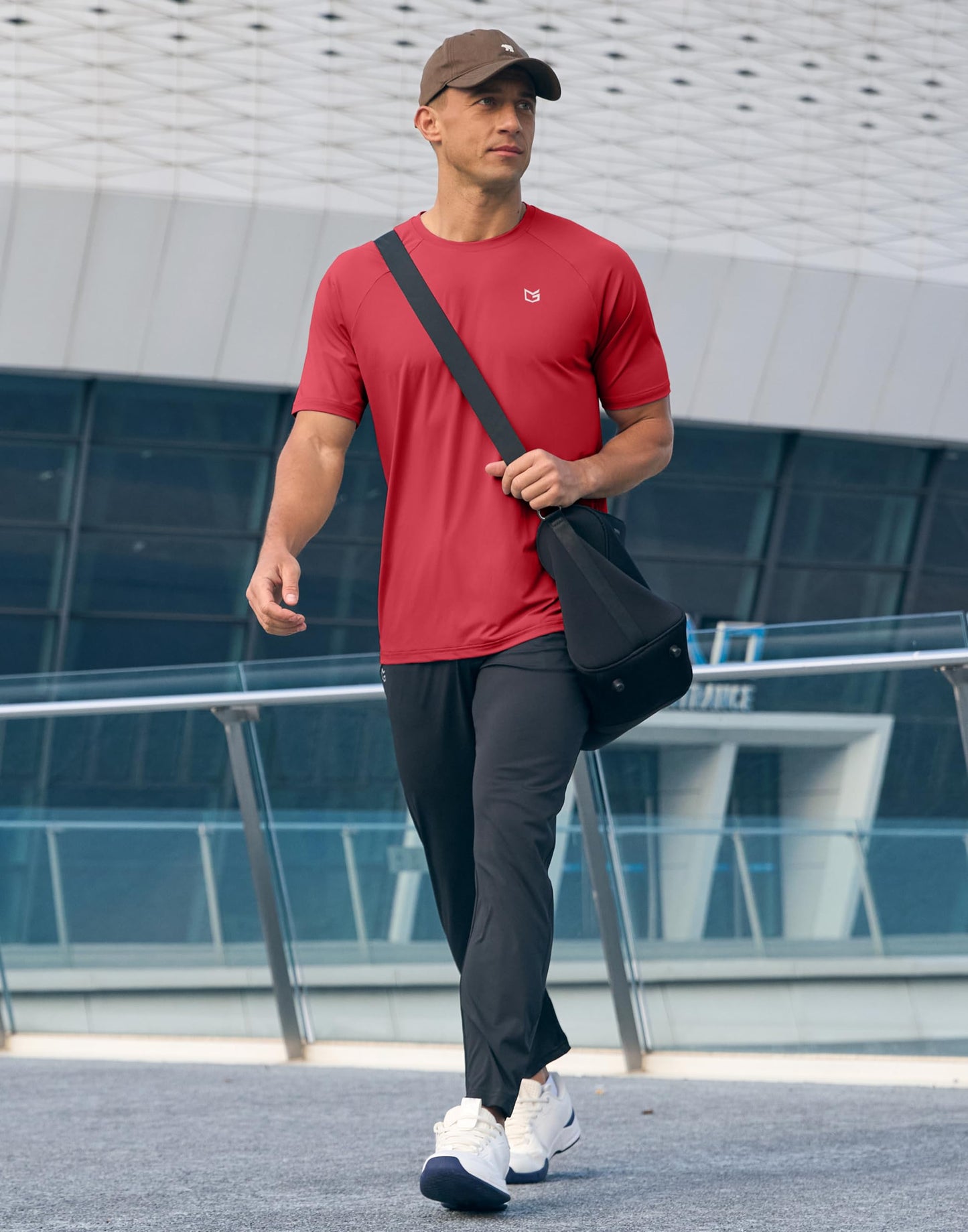 Men's Athletic Workout T-Shirts Moisture Wicking Cooling Running Shirts Short Sleeve Performance Tee for Gym Tennis(Red,XL)