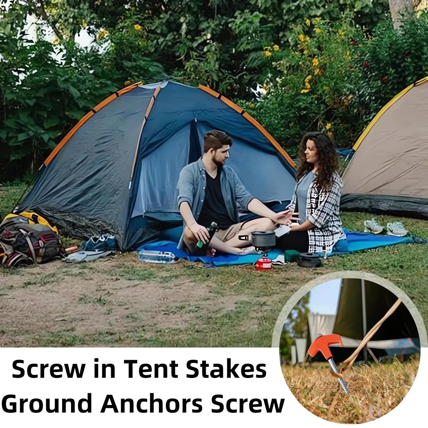 8" Screw in Tent Stakes - Ground Anchors Screw in, Tent Pegs Camping Stakes Heavy Duty, Metal Threaded Tent Spikes, Hex Pegs Drillable Tent Stakes, Screw Tent Stakes for Outdoor Camping (8PCS-Black)