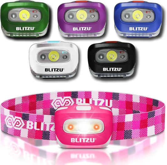 Waterproof LED Headlamp Flashlight for Adults & Kids - Lightweight, Comfortable, White & Red Light for Running, Camping & Hiking - 3 AAA Batteries Included, Purple
