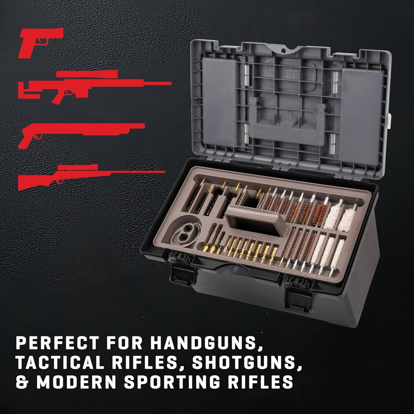 Allen Company Universal Gun Cleaning Kit & Tool Box - Rifle, Shotgun & Handgun Gun Cleaner Kit - 66-Piece - Gun Accessories for Men and Women - Cleaning Kit Gun Case - Black/Gray