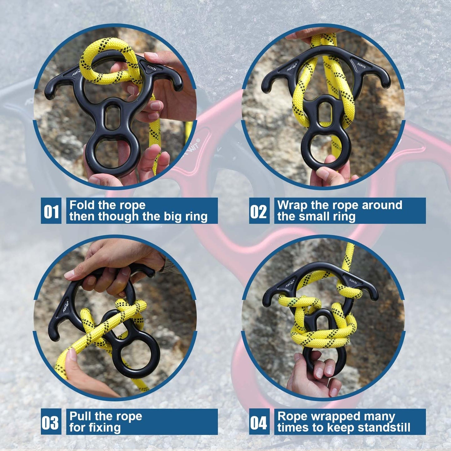 50KN Rescue Figure 8 Descender High Strength Aluminum Alloy Hand Ascender with Ergonomic Rubber Handle Strong Rappelling Gear Equipment for Rock Climbing Tree Arborist Rescue Mountaineering Caving