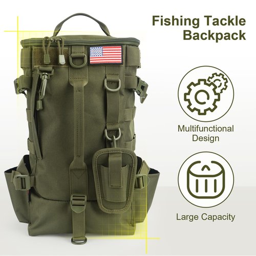 MoiShow Fishing Tackle Bag with Rod Holders, Large Storage, Tackle Box Backpack for Carrying Fishing Gear and Equipment, Gifts for Men, RBG02