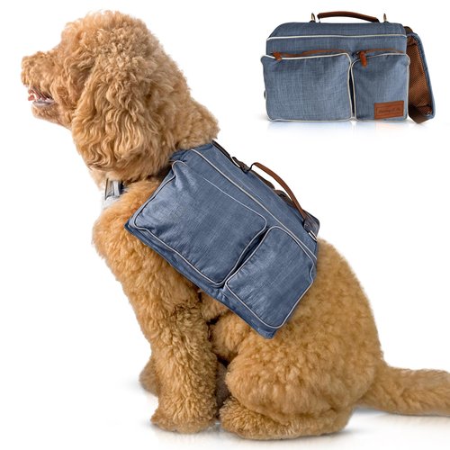Snickany & Co. Dog Backpack Harness for Medium & Large Dogs, Heavy Duty Tactical Pet Backpack for Dogs with 4 Large Pockets for Hiking Walking Training Running, Blue